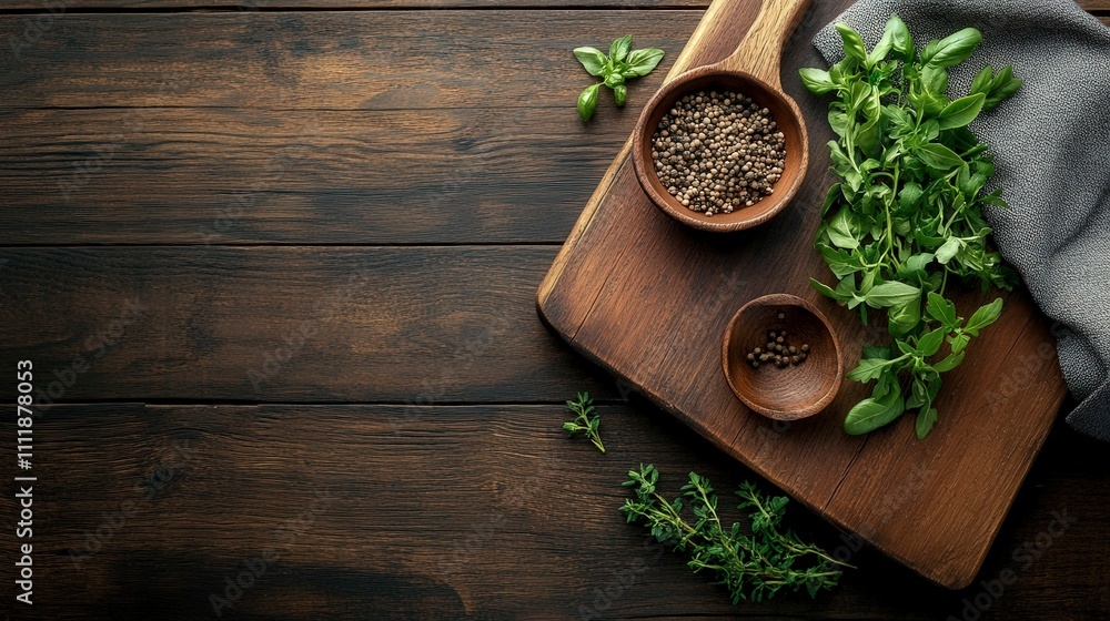 Fresh Herbs and Spices on Wooden Table Fresh Herbs and Spices on Wooden Table