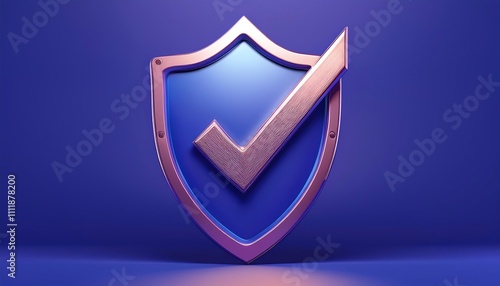 A modern shield logo with a check mark, symbolizing protection and verification against threats, set against a vibrant blue background. photo