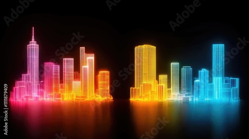 Neon Cityscape Digital Twin City at Night 