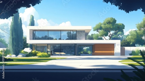 Wallpaper Mural Modern house with large windows and landscaped surroundings. Torontodigital.ca
