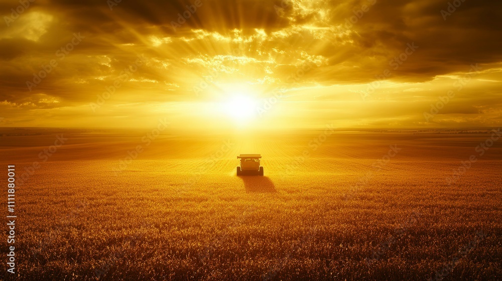 Fototapeta premium Serene Sunset Over Golden Wheat Field