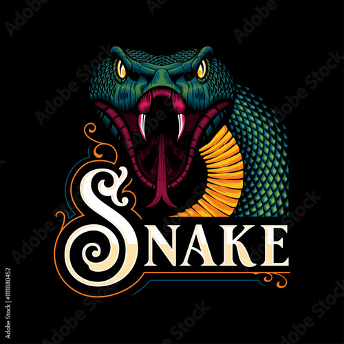 Detailed illustration of a venomous snake logo.