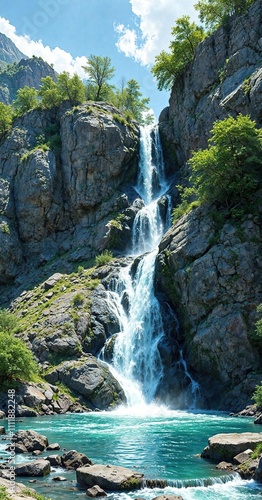 Waterfall of the river Klukhor on a rocky cliff, waterfall, river photo