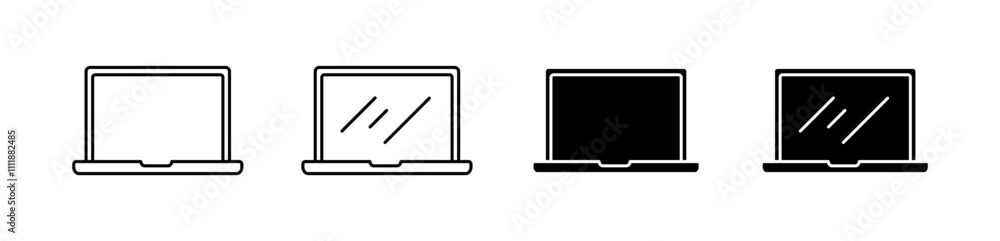 Laptop set icons. Device icons. Linear and silhouette style. Vector icons. Laptop set icons. Device icons. Linear and silhouette style. Vector icons.