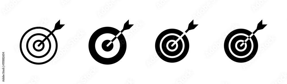 Target set icons. Linear and silhouette style. Vector icons. Target set icons. Linear and silhouette style. Vector icons.