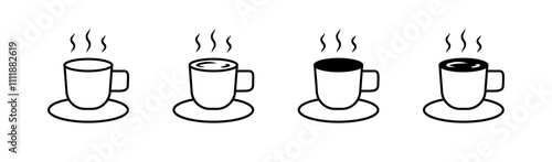 Cup of hot drink set icons. Coffee icons. Linear and silhouette style. Vector icons.