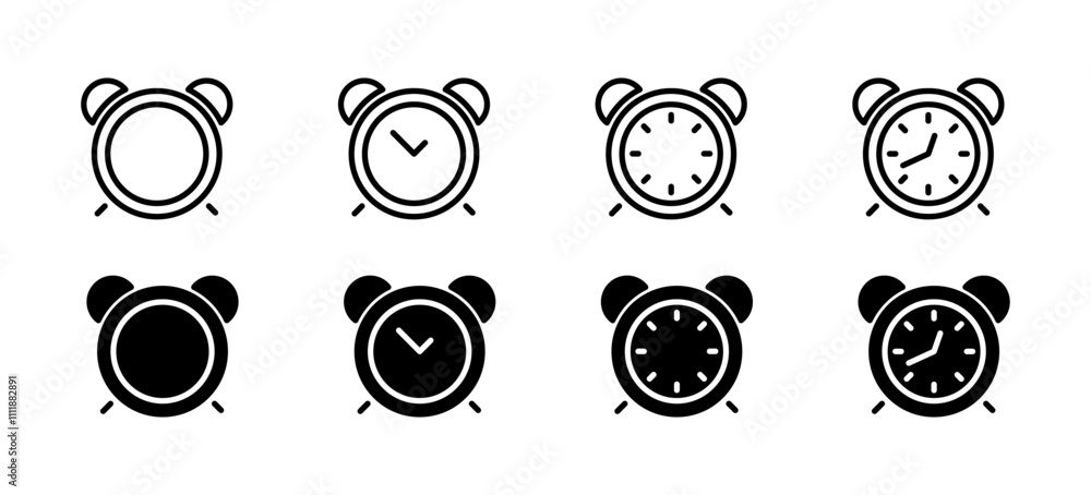 Clock set icons. Linear and silhouette style. Vector icons. Clock set icons. Linear and silhouette style. Vector icons.