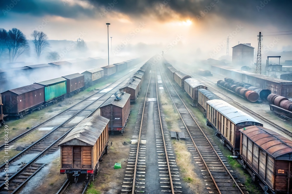 Fototapeta premium Foggy Landscape Backgrounds - Nature, Cities, and Village Scenes