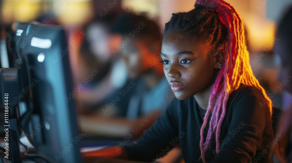 Fototapeta premium Digital skills training program with interactive elements, diverse learners
