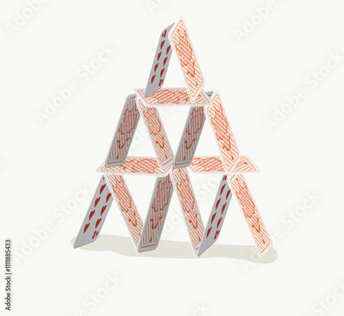 house of card tower build up from cards on table from green felt