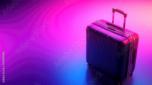 Colorful suitcase on a vibrant background, ready for adventure. photo