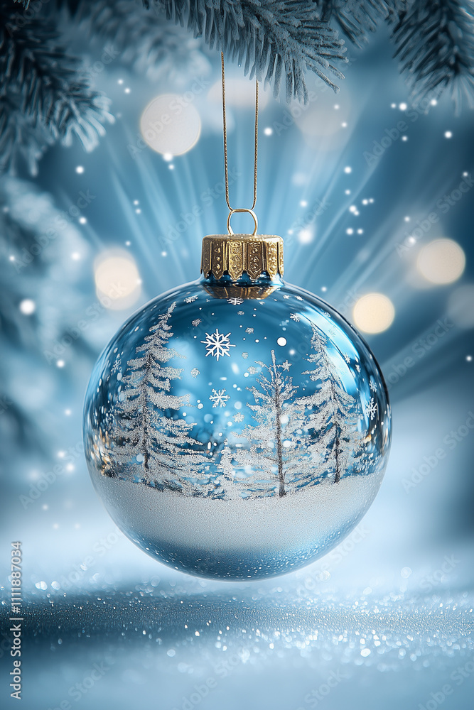 A refined glass Christmas ball sparkling with glitter, gracefully hanging on a festively adorned tree. A refined glass Christmas ball sparkling with glitter, gracefully hanging on a festively adorned tree.