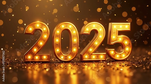 2025 golden LED bold letters 3d photo