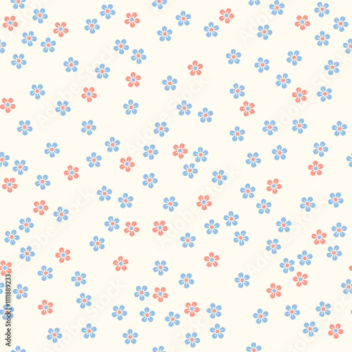 Colorful ditsy seamless pattern. Vector floral background with tiny flowers. Gentle botanical wallpaper. Print for fabric, paper, kids clothes and accessories