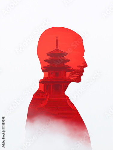 Mystical Art of Buddha and Chinese Culture, Abstract Concept with Surrealism and Fantasy photo