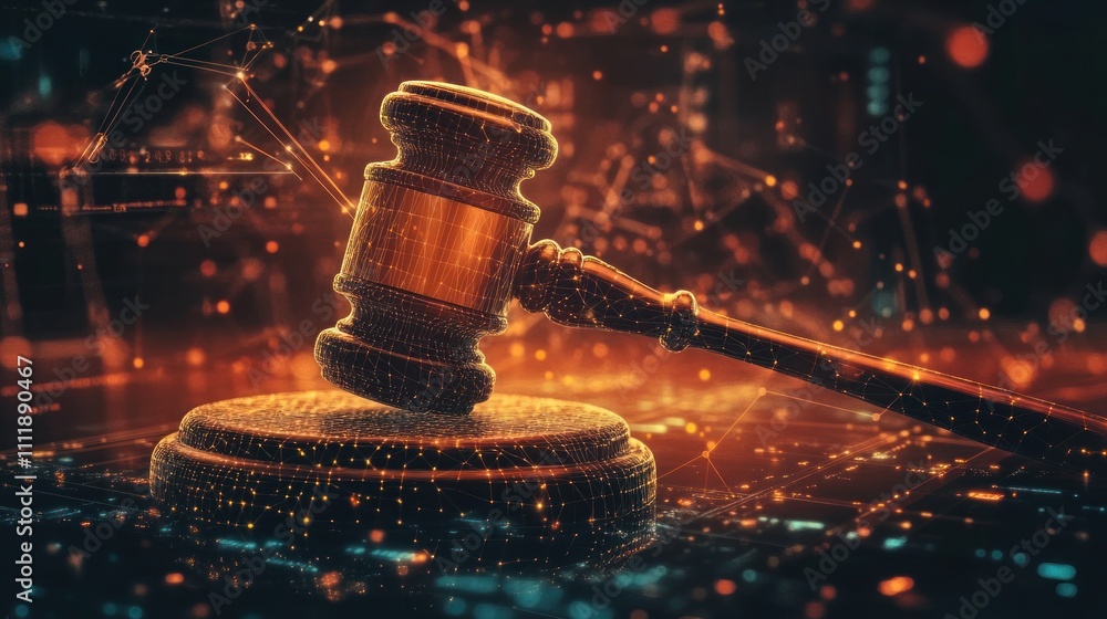Digital gavel symbolizing justice and technology Digital gavel symbolizing justice and technology