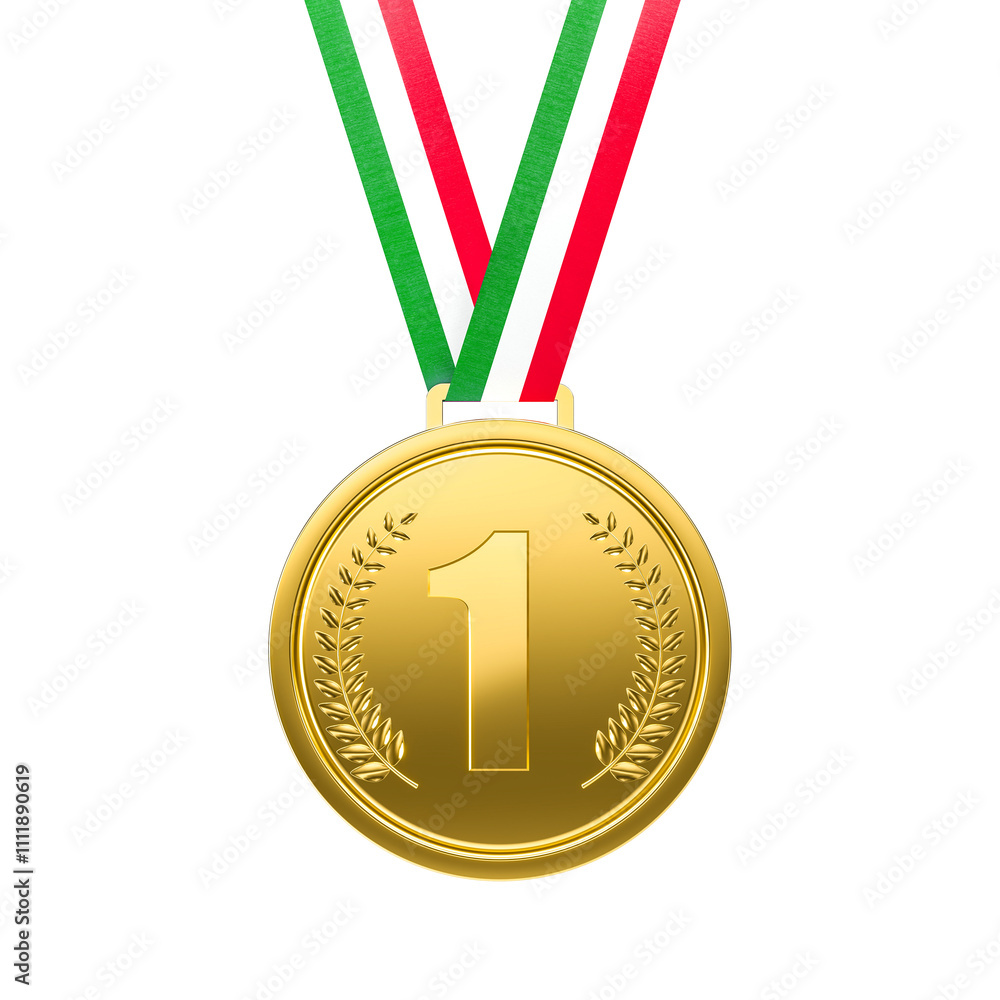 Φωτογραφία Gold medal with number one hanging from a ribbon with the italian flag colors