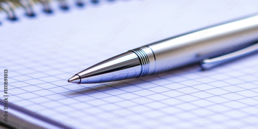 Silver pen is sitting on a piece of paper Silver pen is sitting on a piece of paper