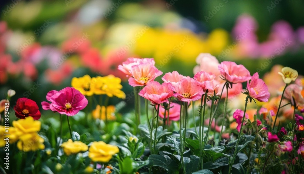 A vibrant garden filled with colorful flowers in bloom. A vibrant garden filled with colorful flowers in bloom.