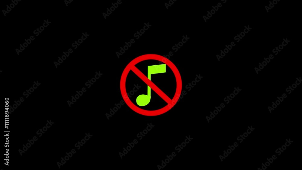 No allowed music, audio icon animation. flat design music symbol, note symbol animation. No allowed music, audio icon animation. flat design music symbol, note symbol animation.