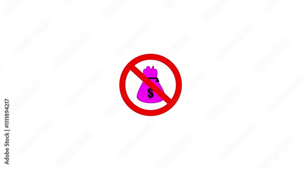 Dollar sack icon with prohibition sign animation. No dollar money bag outline icon video footage. Dollar sack icon with prohibition sign animation. No dollar money bag outline icon video footage.