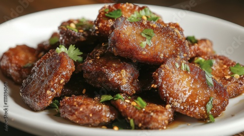 Delicious Sweet Savory Glazed Snack with Fresh Herbs Garnish