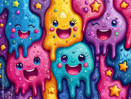 Happy Slime Creatures with Stars: Colorful Goo photo