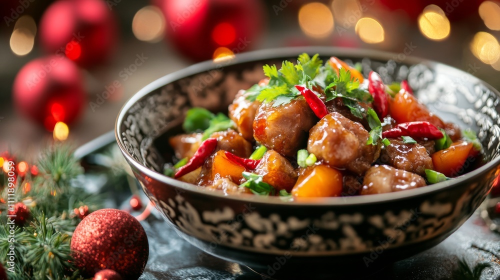 Beautifully Presented Dish of Sweet and Sour Pork with Garnish Beautifully Presented Dish of Sweet and Sour Pork with Garnish