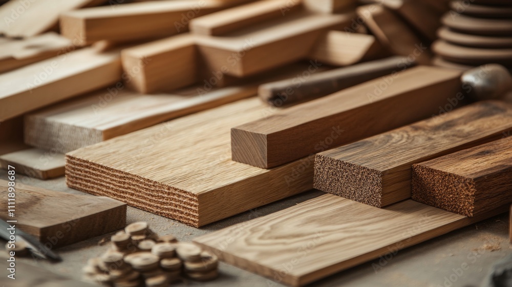 Detailed View of Wooden Boards in Various Textures and Finishes Detailed View of Wooden Boards in Various Textures and Finishes