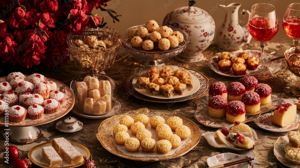 Lavishly Decorated Festive Table Setting with Exquisite Treats Lavishly Decorated Festive Table Setting with Exquisite Treats