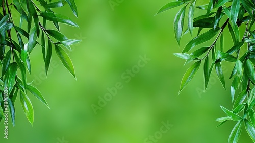 Lush Green Leaves Frame Nature Background Eco Friendly Spring Foliage Plant Photograph