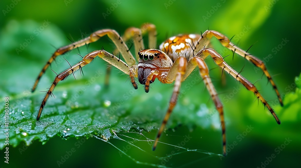 A Colorful Spider Crawls on a Green Leaf A Colorful Spider Crawls on a Green Leaf