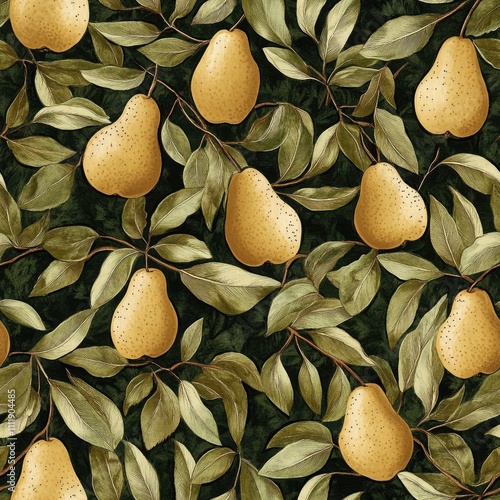 Seamless pattern of pears on branches. photo