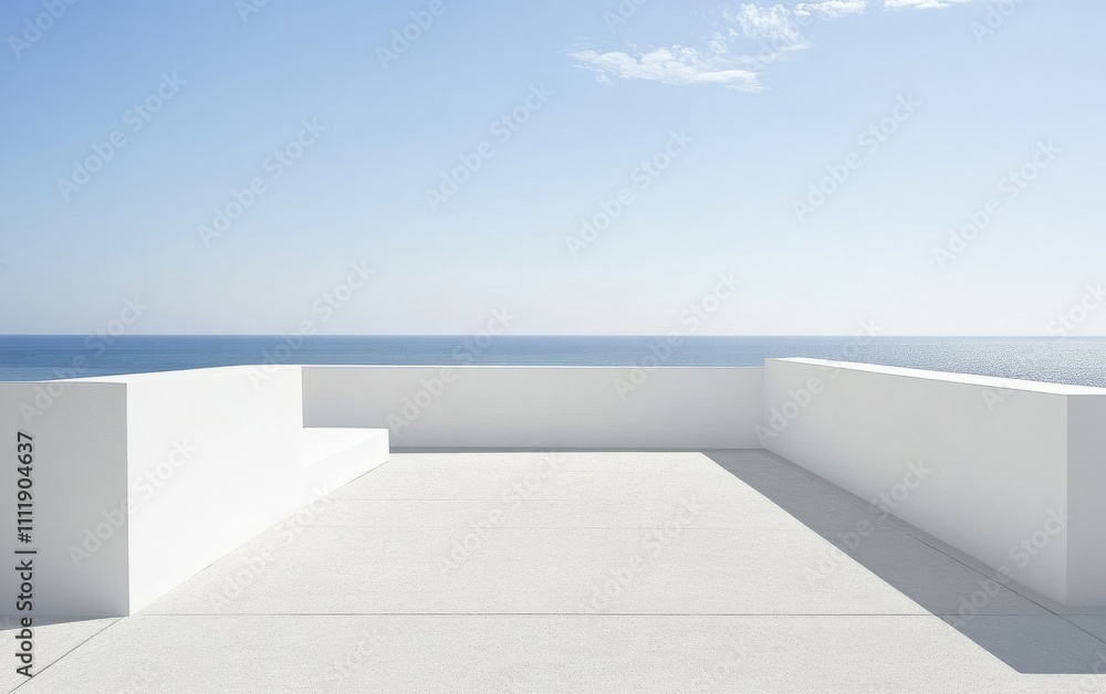 Create a portrait oriented photography studio background image. In the background is the sky of the sea, located on top of another white panel in the outdoor environment Create a portrait oriented photography studio background image. In the background is the sky of the sea, located on top of another white panel in the outdoor environment