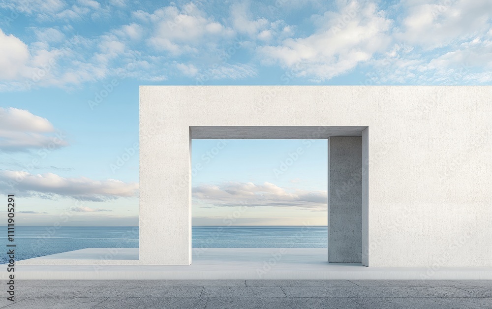 Create a portrait oriented photography studio background image. In the background is the sky of the sea, located on top of another white panel in the outdoor environment Create a portrait oriented photography studio background image. In the background is the sky of the sea, located on top of another white panel in the outdoor environment