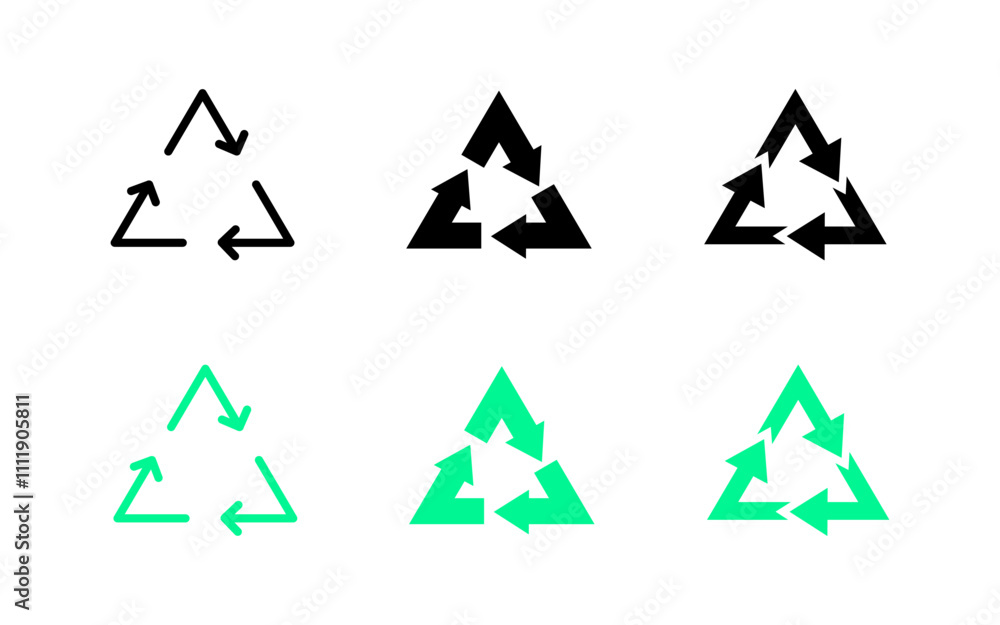 Recycling set icons. Flat and silhouette style. Vector icons. Recycling set icons. Flat and silhouette style. Vector icons.