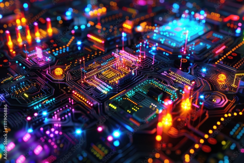 Vibrant Circuit Board Displays Complex Digital Technology Vibrant Circuit Board Displays Complex Digital Technology
