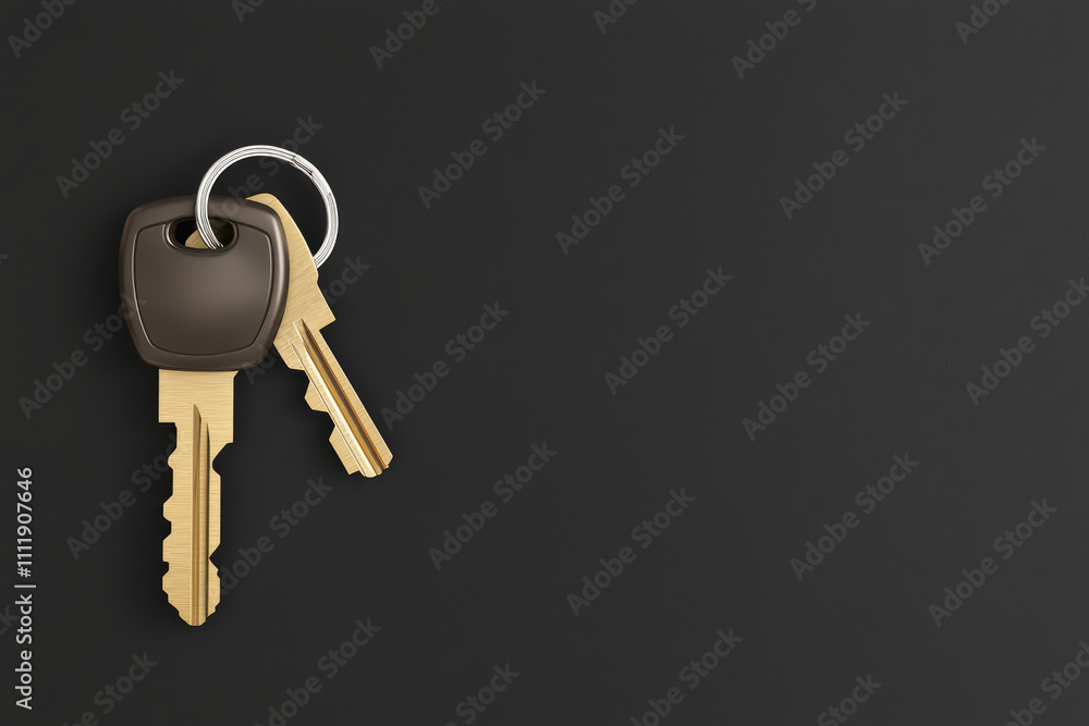 Keys on keyring against dark background, symbolizing security and access Keys on keyring against dark background, symbolizing security and access