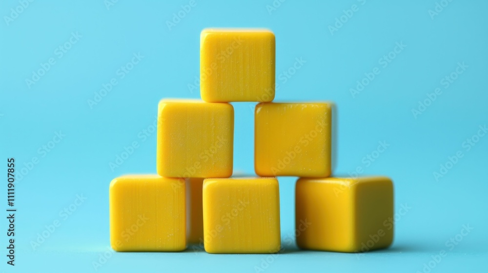 yellow cubes, building blocks, creative play, educational toys, childhood development A stack of six yellow cubes arranged in a triangular shape against a light blue background yellow cubes, building blocks, creative play, educational toys, childhood development A stack of six yellow cubes arranged in a triangular shape against a light blue background