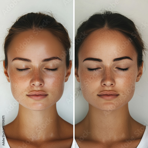 Before and After Realistic Women’s Skincare Face Transformation with Visible Improvement in Skin Tone and Texture photo