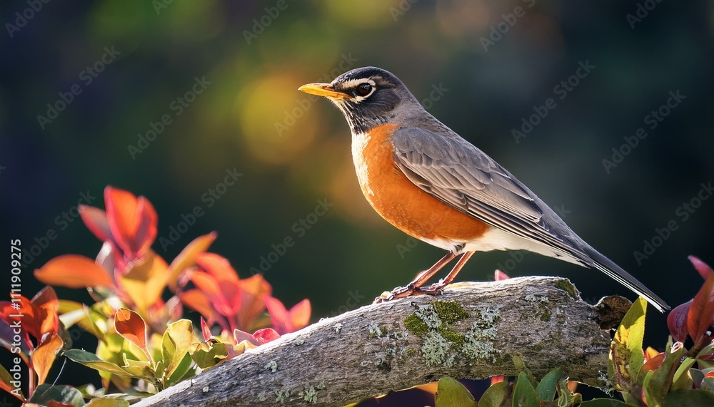 American robin orange bird standing on a tree branch American robin orange bird standing on a tree branch