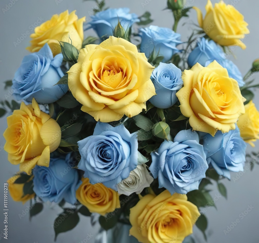 Abstract background with a loose arrangement of bright yellow and pale blue roses in a whimsical shape, playful, abstract, yellow Abstract background with a loose arrangement of bright yellow and pale blue roses in a whimsical shape, playful, abstract, yellow