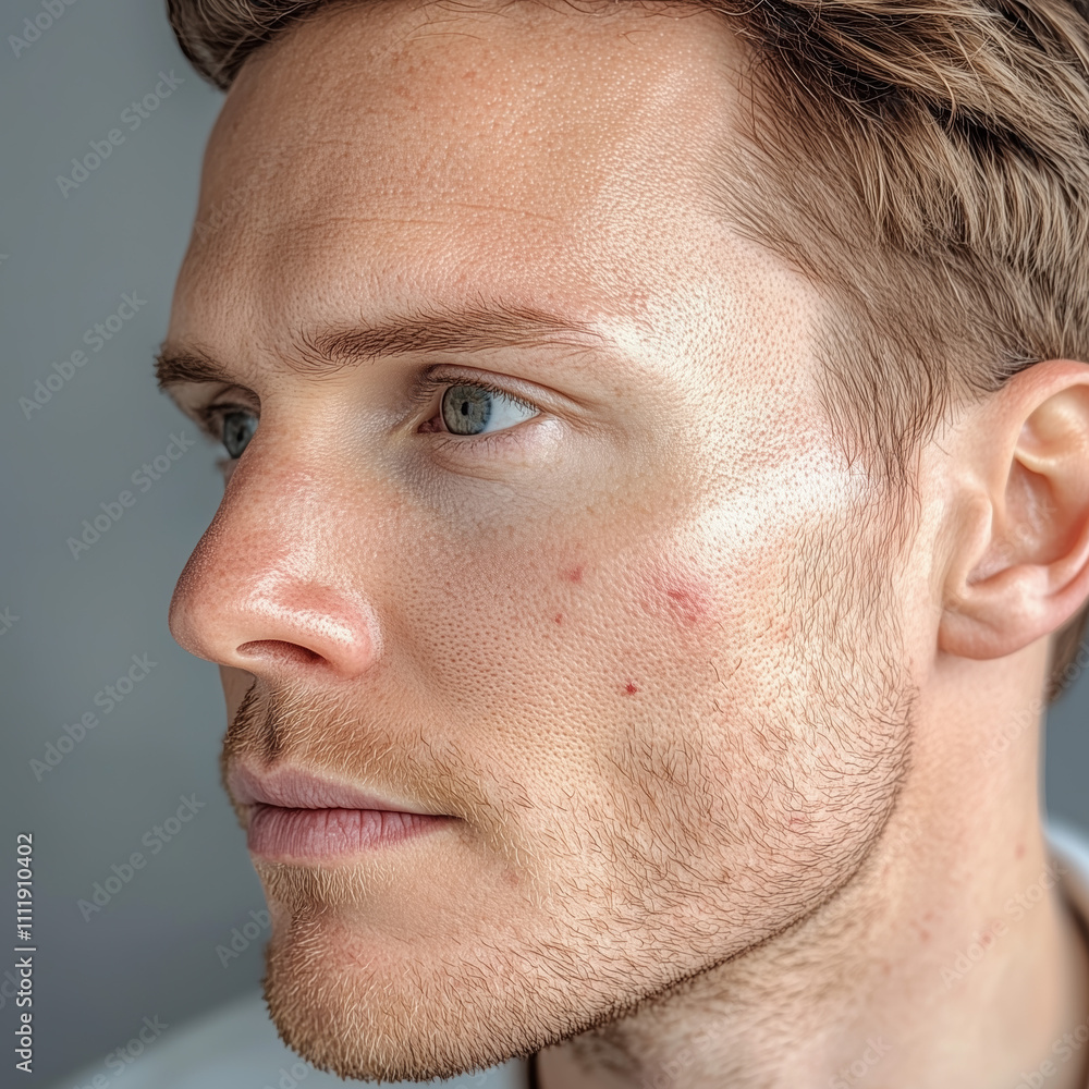 Man with mild rosacea on his cheeks, subtle skin redness in soft lighting Man with mild rosacea on his cheeks, subtle skin redness in soft lighting