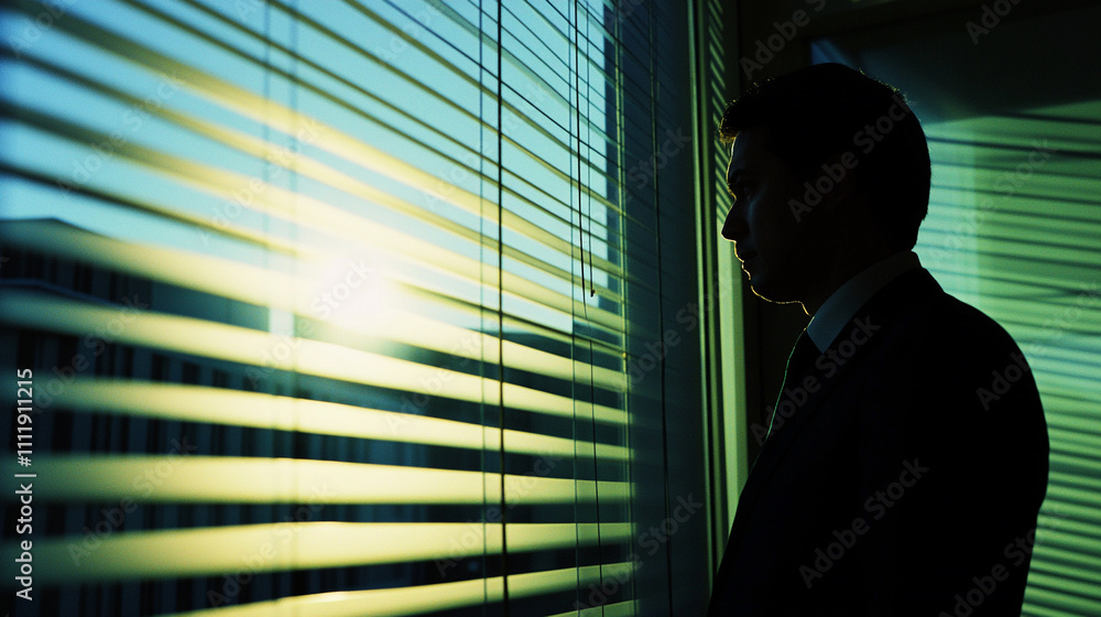 Fototapeta premium Oblivious businessman watching sunset a side view of urban disconnection from reality