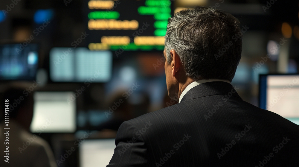 Wealthy investor analyzes market trends in professional financial district office Wealthy investor analyzes market trends in professional financial district office