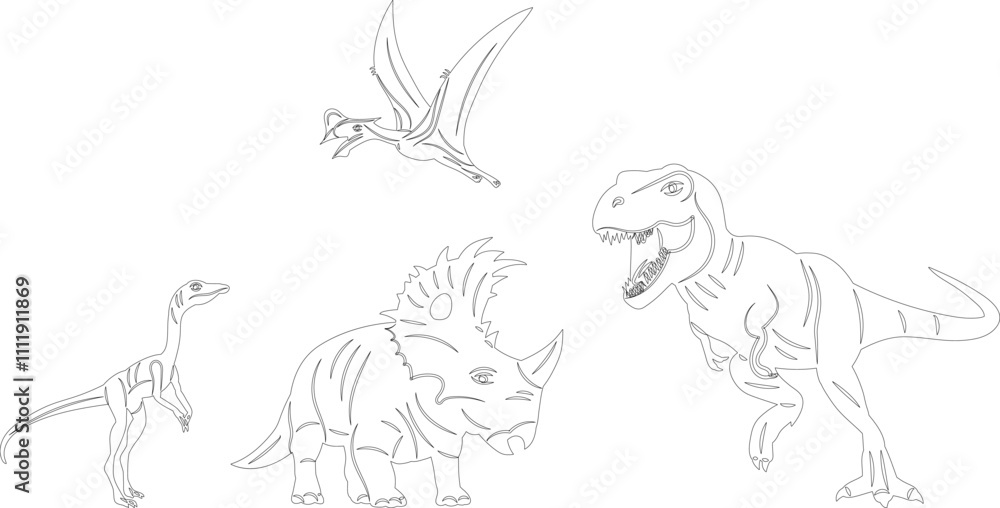 dinosaurs of different breeds, outline, sketch, vector dinosaurs of different breeds, outline, sketch, vector