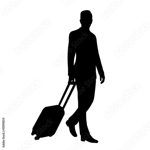 man traveler with suitcase silhouette, vector