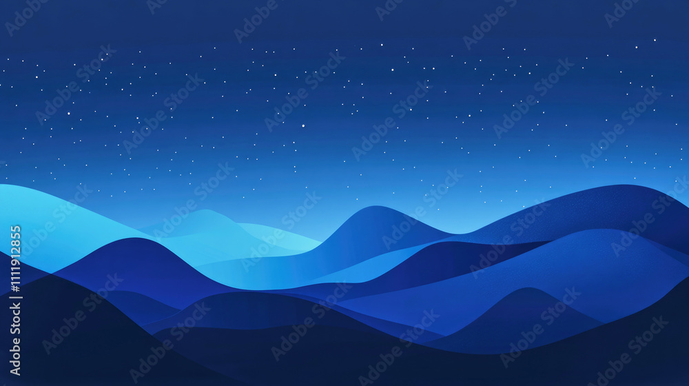 Fototapeta premium Starry night sky with minimalistic mountain silhouettes showcases the beauty of the galaxy