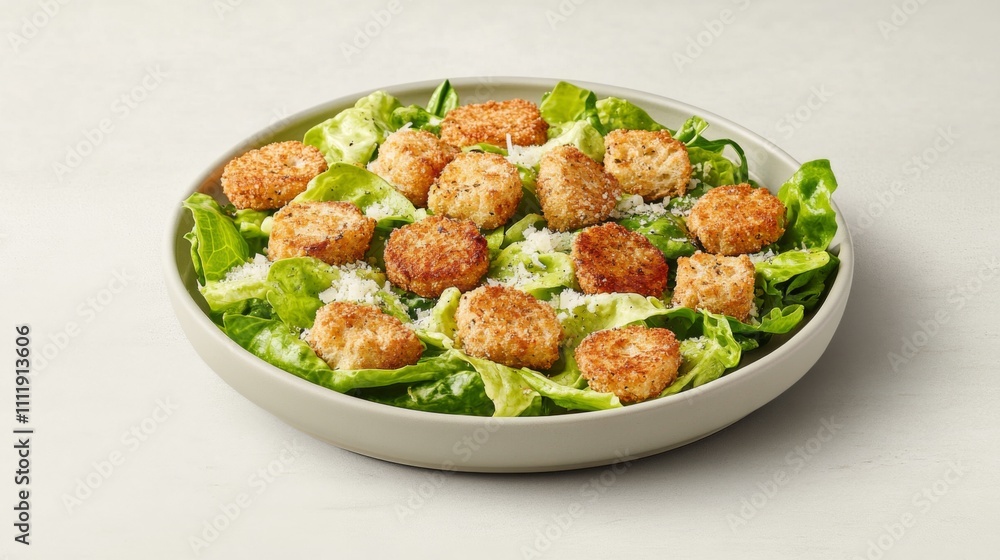 Fresh Crispy Salad with Golden Breaded Croutons and Cheese Topping Fresh Crispy Salad with Golden Breaded Croutons and Cheese Topping