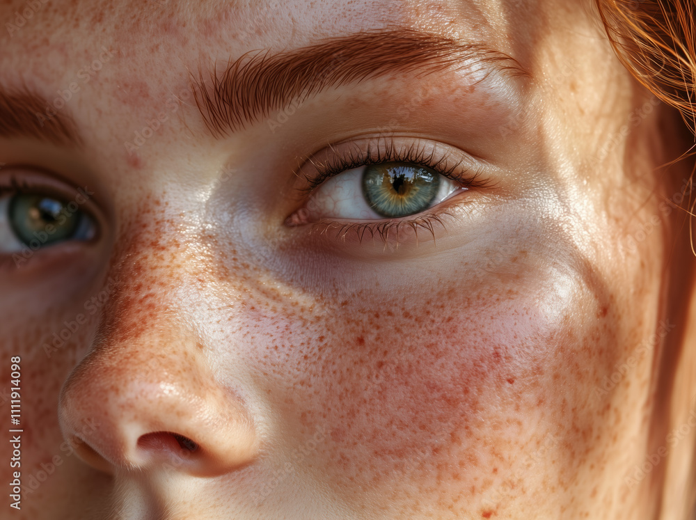 Fototapeta premium Detailed close-up image of a woman’s face showing redness, pustules, and skin irritation on one cheek, with the other side perfectly smooth